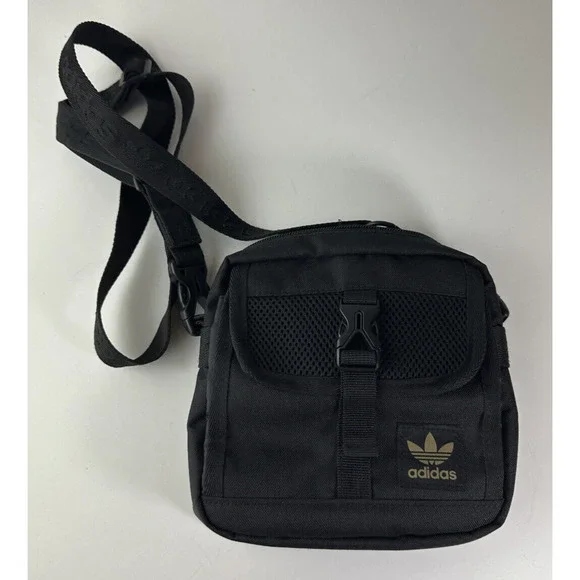 Adidas Large Festival Crossbody Bag Black Gold Trefoil Emblem Adjustable Unisex - Picture 8 of 11